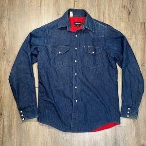 VTG JC Penny Fleece Lined Denim Shirt Jacket Pearl Snap Marbling Mens Medium